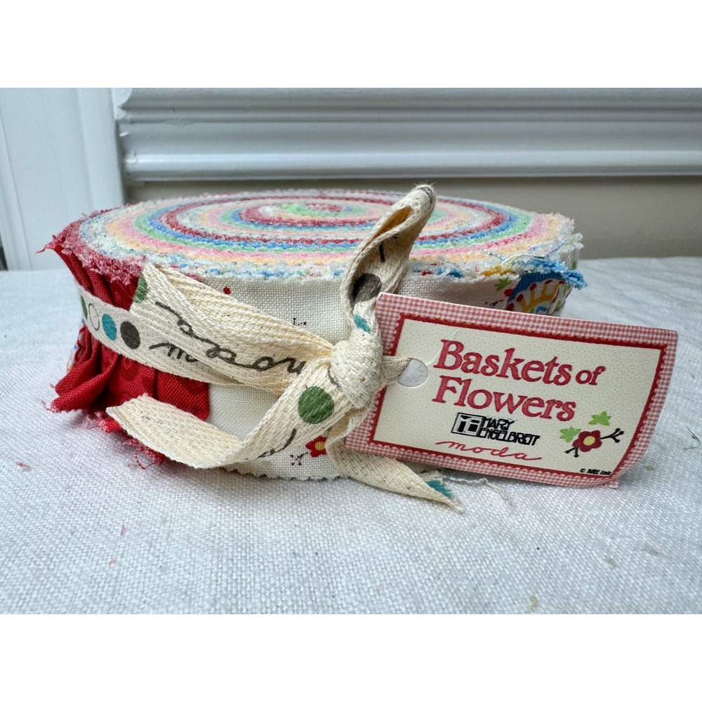 Moda Mary Engelbreit Baskets of Flowers Honey Bun 1.5in Precut Fabric Strips OOP